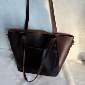 Elegant Brown Leather Tote Bag with long strap